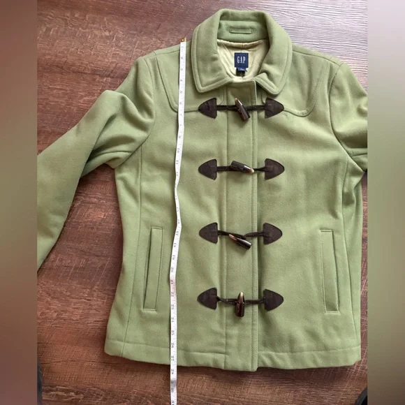 GAP Y2K apple green wool blend duffle coat toggle buttons preppy women’s L EUC - Picture 10 of 16
